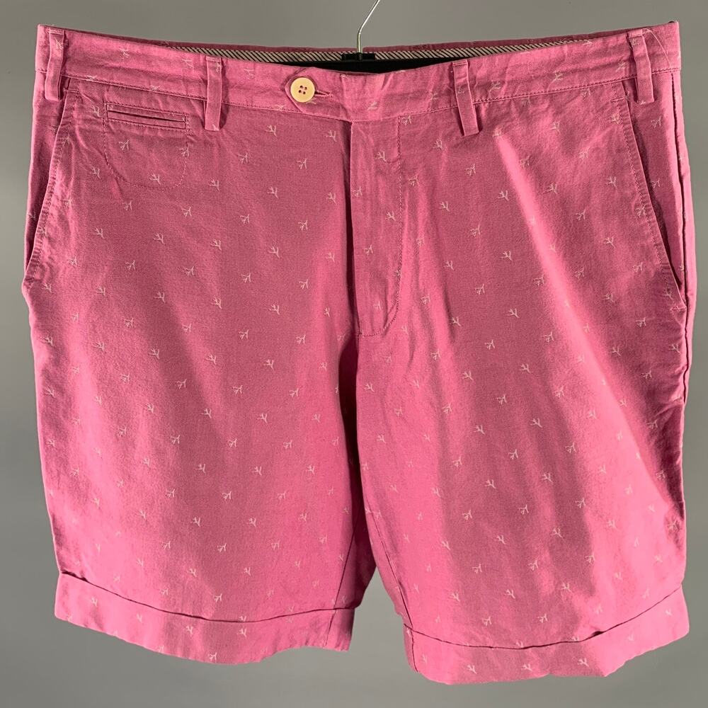 ISAIA Size 38 Pink White Logo Cotton Cuff Shorts